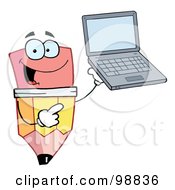 Pencil Guy Holding A Laptop by Hit Toon