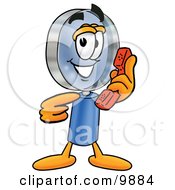 Clipart Picture Of A Magnifying Glass Mascot Cartoon Character Holding A Telephone