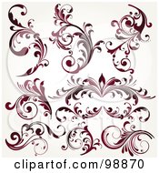 Royalty Free RF Clipart Illustration Of A Digital Collage Of Red Leafy Flourish Design Elements