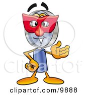 Poster, Art Print Of Magnifying Glass Mascot Cartoon Character Wearing A Red Mask Over His Face
