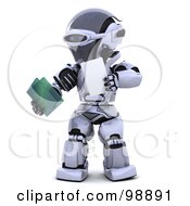 3d Silver Robot Holding A File
