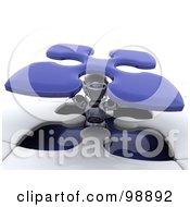 Royalty Free RF Clipart Illustration Of A 3d Silver Robot Popping Out Of A Puzzle