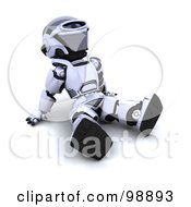 3d Silver Robot Sitting Back And Looking Up