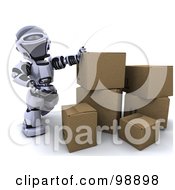 3d Silver Robot With Cardboard Boxes
