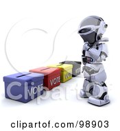 Poster, Art Print Of 3d Silver Robot Standing By Ballot Boxes