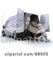 3d White Characters Unloading A Box From A Van