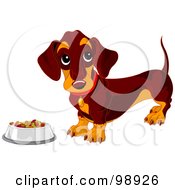 Royalty Free RF Clipart Illustration Of A Worshond Dog By A Bowl Of Food
