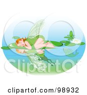 Poster, Art Print Of Red Haired Pixie Sleeping On A Lily Pad In A Pond