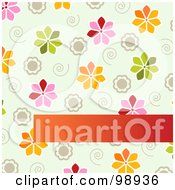 Royalty Free RF Clipart Illustration Of A Spring Floral Background With Swirls And Flowers Over A Blank Text Bar by Pushkin
