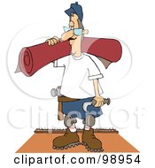 Carpet Layer Man Carrying A Roll Of Red Carpet