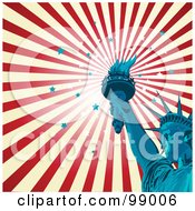 Poster, Art Print Of Statue Of Liberty Background With A Burst Of Stars And Stripes