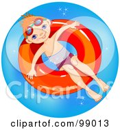 Poster, Art Print Of Happy Red Haired Boy Soaking In An Inner Tube In A Pool