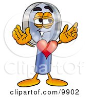 Poster, Art Print Of Magnifying Glass Mascot Cartoon Character With His Heart Beating Out Of His Chest