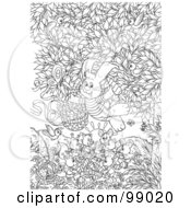 Royalty Free RF Clipart Illustration Of A Black And White Color Page Outline Of A Rabbit Delivering Painted Veggies To Other Animals On Easter