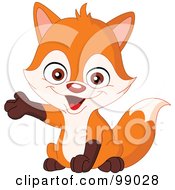 Royalty Free RF Clipart Illustration Of A Cute Little Fox Presenting With One Paw