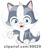 Royalty Free RF Clipart Illustration Of A Cute Little Kitten Presenting With One Paw