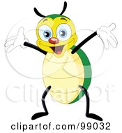 Poster, Art Print Of Cute Yellow And Green Beetle Holding Up His Arms