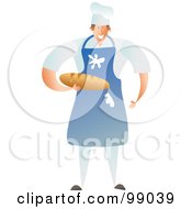 Poster, Art Print Of Male Baker Wearing A Messy Blue Apron And Holding Bread
