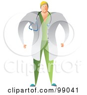Poster, Art Print Of Male Doctor In Green Scrubs And A White Lab Coat