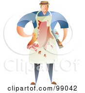 Blood Covered Male Butcher Carrying Meat