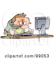 Royalty Free RF Clipart Illustration Of An Angry Computer Support Worker Banging His Fists On His Desk by gnurf #COLLC99053-0050
