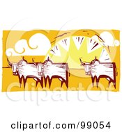 Poster, Art Print Of Herd Of Oxen Against A Sunset