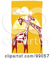 Poster, Art Print Of Royalty-Free Rf Clipart Illustration Of Giraffes Cuddling Against An African Sunset