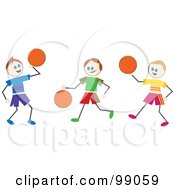 Poster, Art Print Of Stick Boys Playing Basketball