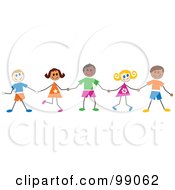 Poster, Art Print Of Stick Children Smiling And Holding Hands