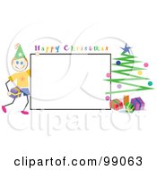 Royalty Free RF Clipart Illustration Of A Stick Boy With A Happy Christmas Sign