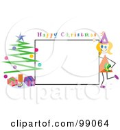 Royalty Free RF Clipart Illustration Of A Stick Girl With A Happy Christmas Sign