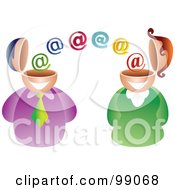 Poster, Art Print Of Business Man And Woman Emailing Each Other