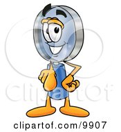 Clipart Picture Of A Magnifying Glass Mascot Cartoon Character Pointing At The Viewer by Mascot Junction