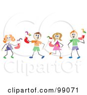 Royalty Free RF Clipart Illustration Of Stick Children With Christmas Stockings by Prawny