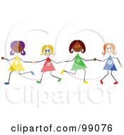 Poster, Art Print Of Diverse Stick Girls Holding Hands