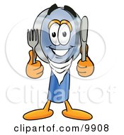 Poster, Art Print Of Magnifying Glass Mascot Cartoon Character Holding A Knife And Fork