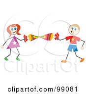 Poster, Art Print Of Stick Children Holding A Cracker
