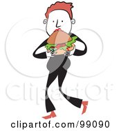 Poster, Art Print Of Man In Black Eating A Hamburger