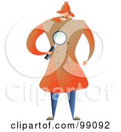 Poster, Art Print Of Male Detective In An Orange Coat Holding A Magnifying Glass