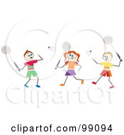 Stick Children Playing Badminton