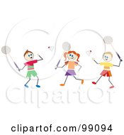 Poster, Art Print Of Stick Children Playing Badminton