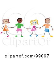 Poster, Art Print Of Stick Children Holding Hands