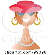 Poster, Art Print Of Happy Stylish Lady In A Pearl Necklace And Pink Hat