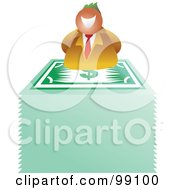 Poster, Art Print Of Business Man On Top Of A Stack Of Banknotes