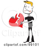 Royalty Free RF Clipart Illustration Of A Man In Black Holding A Broken Heart