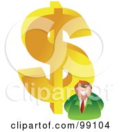 Royalty Free RF Clipart Illustration Of A Business Man Standing In Front Of A Large Dollar Symbol by Prawny