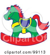 Poster, Art Print Of Green Red And Yellow Childrens Nursery Rocking Horse