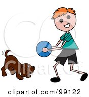 Poster, Art Print Of Red Haired Stick Boy Playing Ball With A Dog