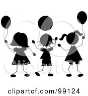 Poster, Art Print Of Royalty-Free Rf Clipart Illustration Of Silhouetted Stick Children Playing With Balloons