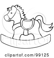 Royalty Free RF Clipart Illustration Of An Outlined Childrens Nursery Rocking Horse